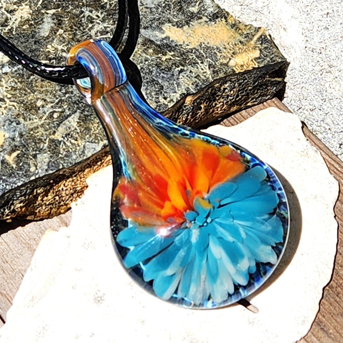 Sunset Swirl Blown Glass Pendant - The Teardrop of Setting Sun DragonFireGlass