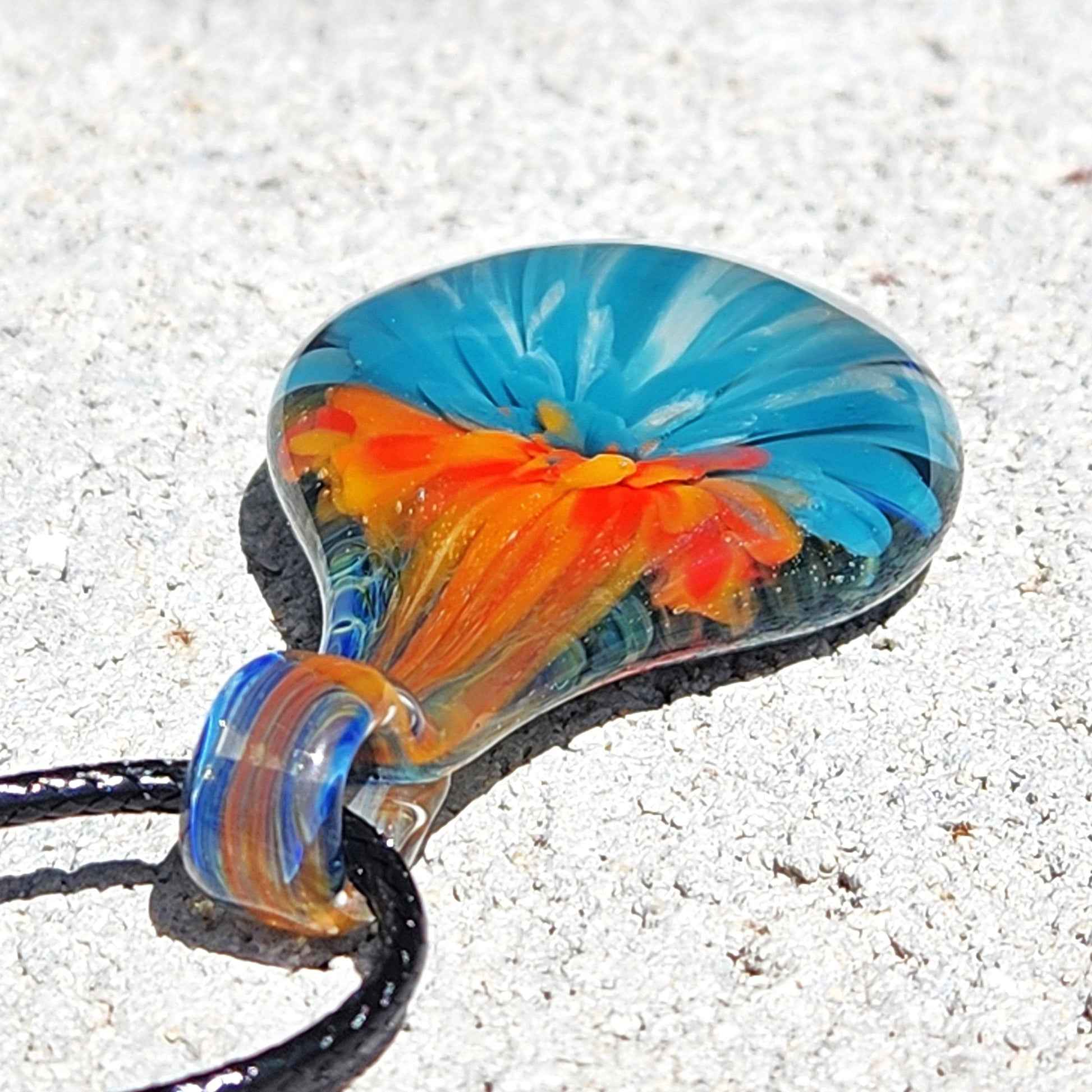 Sunset Swirl Blown Glass Pendant - The Teardrop of Setting Sun DragonFireGlass