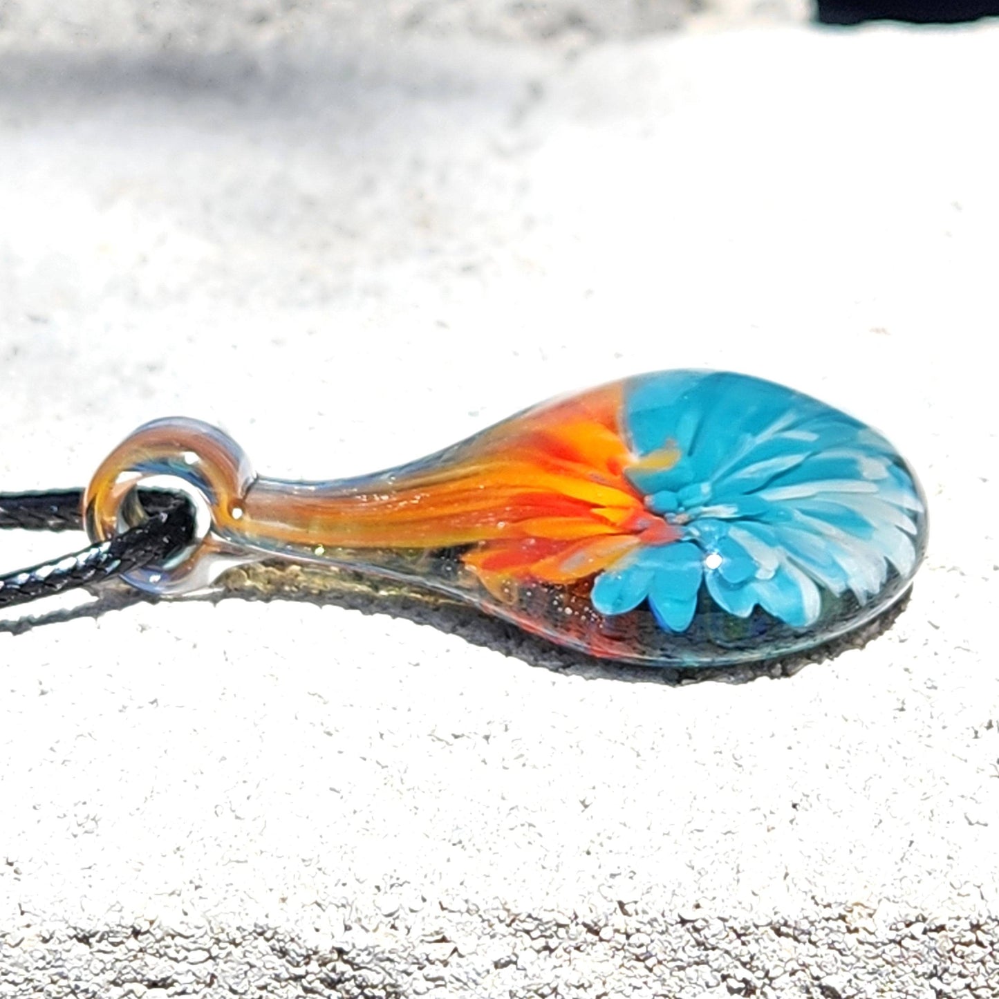 Sunset Swirl Blown Glass Pendant - The Teardrop of Setting Sun DragonFireGlass