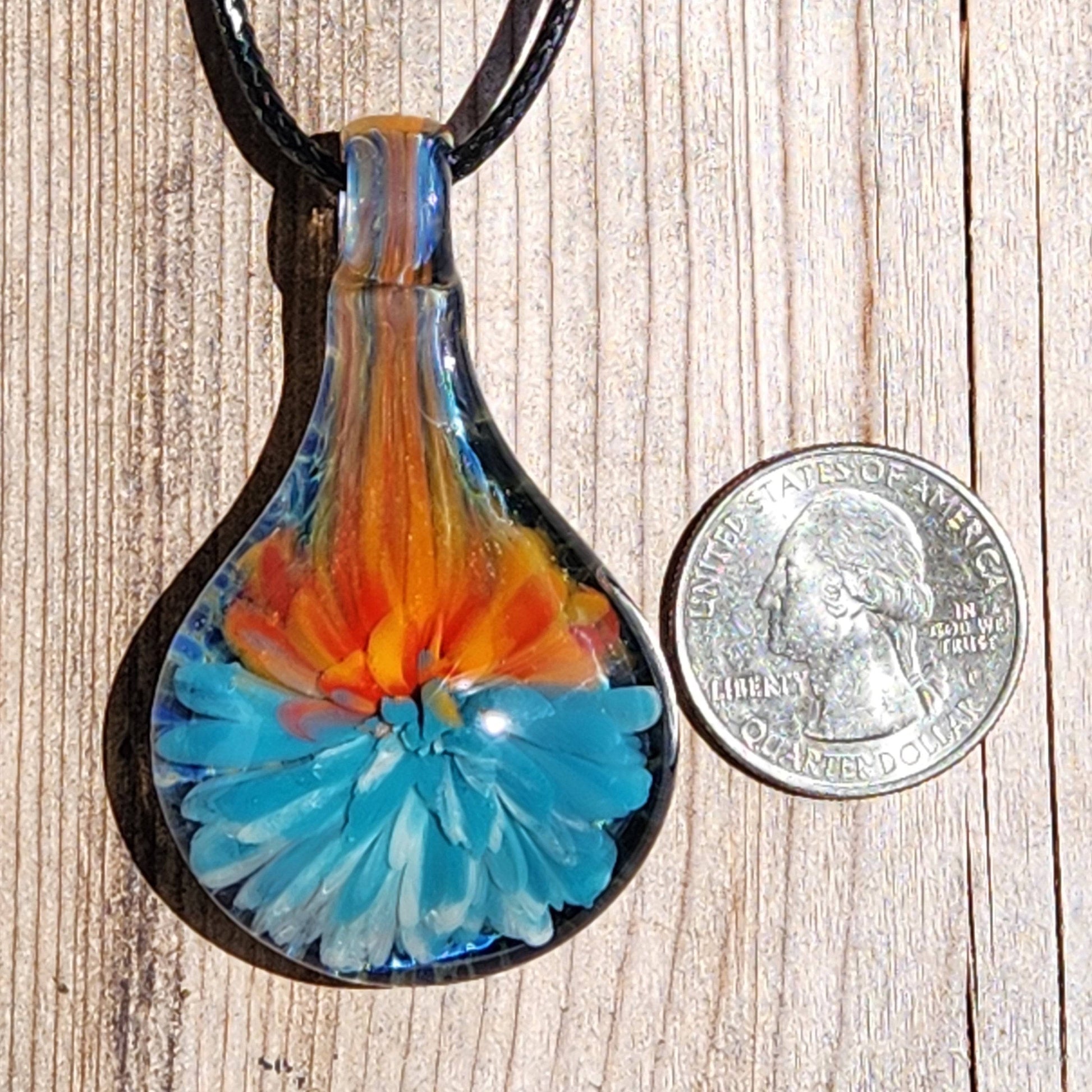 Sunset Swirl Blown Glass Pendant - The Teardrop of Setting Sun DragonFireGlass