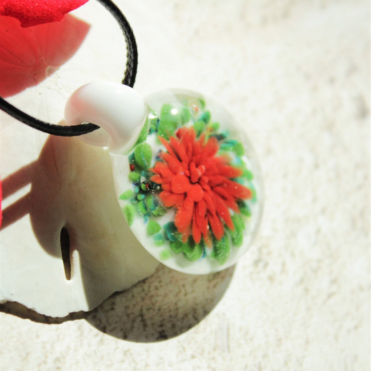 Trippy glass pendant - Red Green White Glass Jewelry