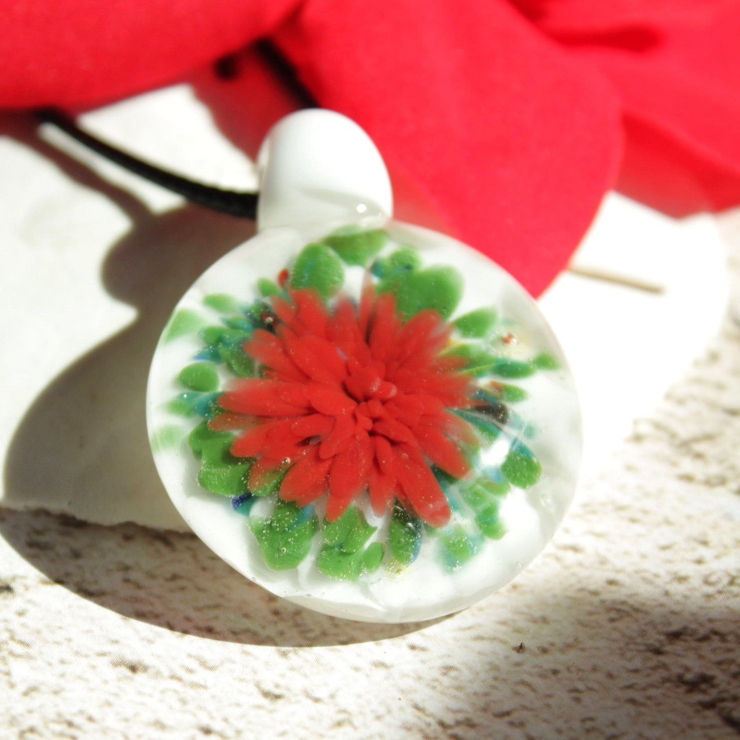 Trippy glass pendant - Red Green White Glass Jewelry