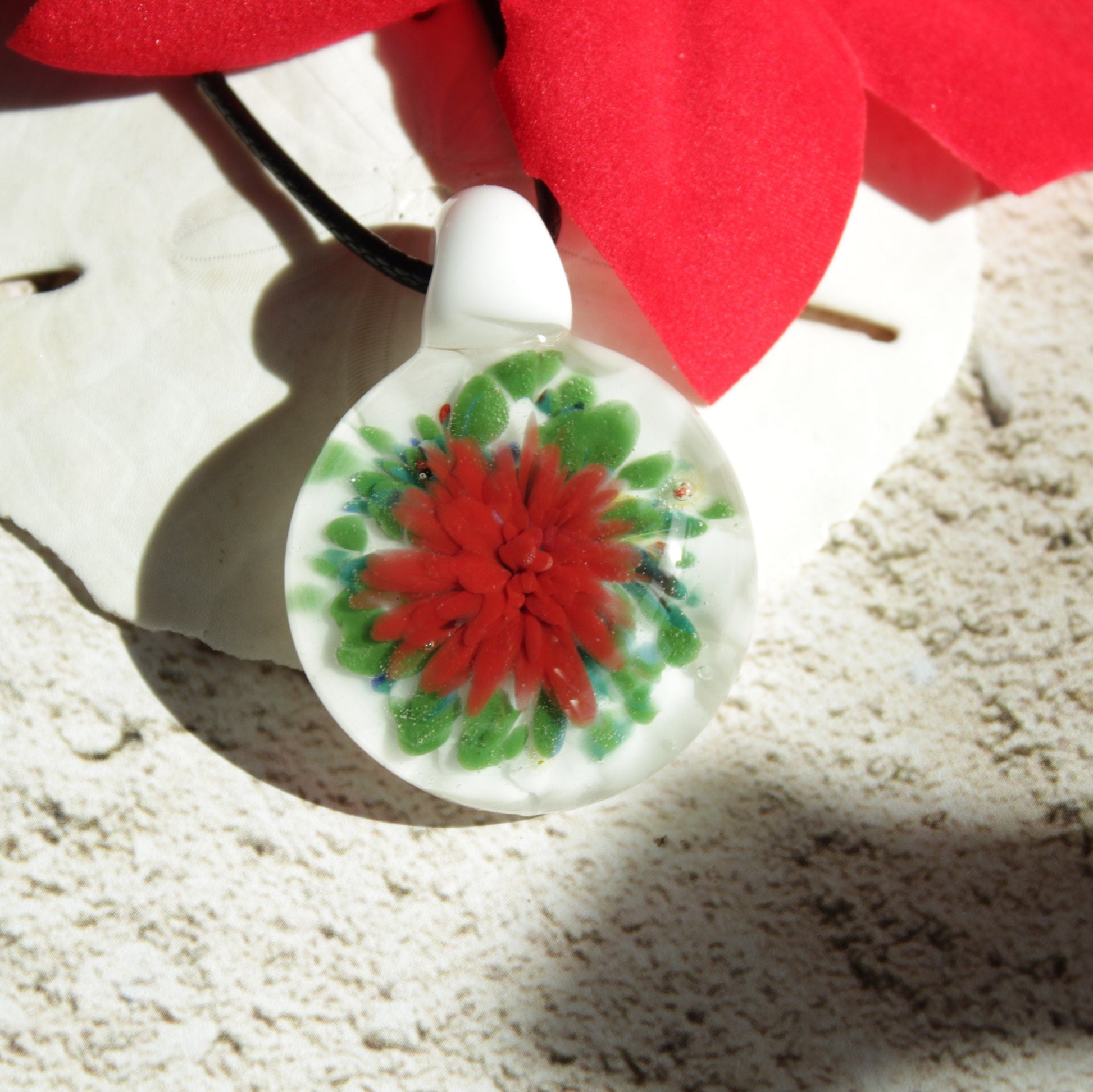 Trippy glass pendant - Red Green White Glass Jewelry DragonFireGlass